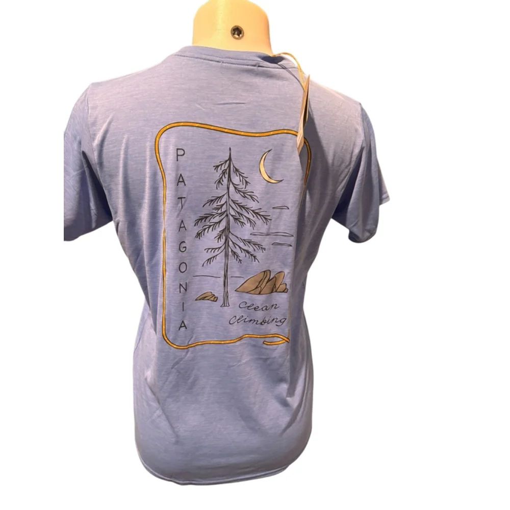 Women's Patagonia Clean Climb Graphic Tee Blue Orange Size M c25 - Picture 2 of 3